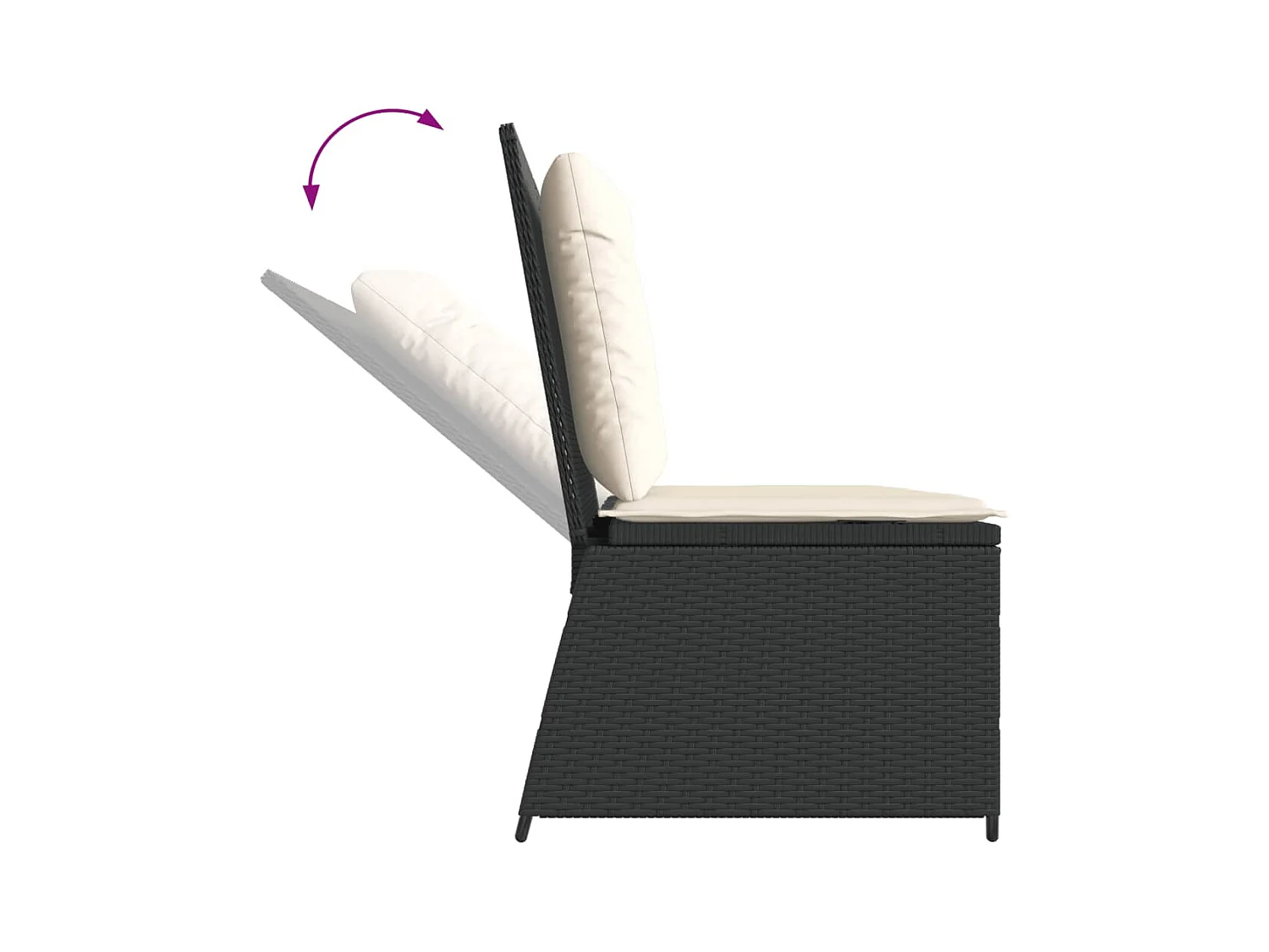 Banc inclinable de jardin avec coussins noir résine tressée