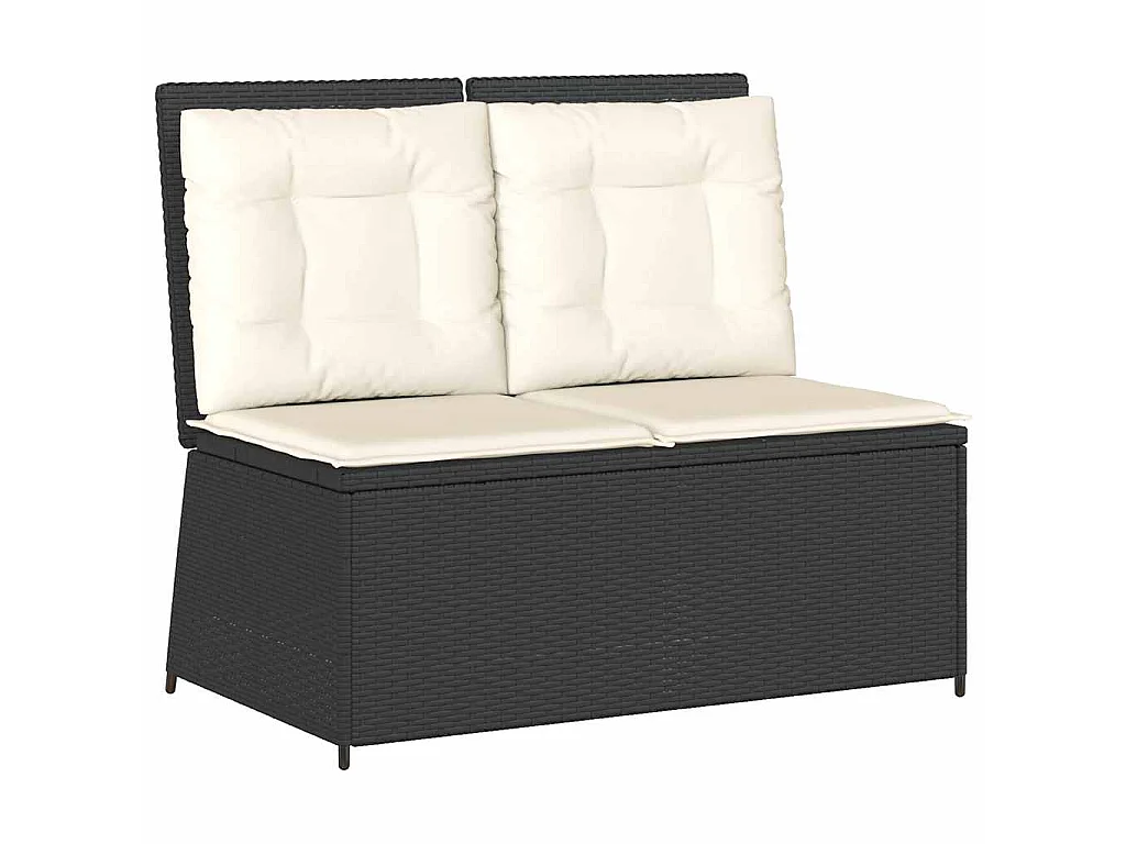 Banc inclinable de jardin avec coussins noir résine tressée