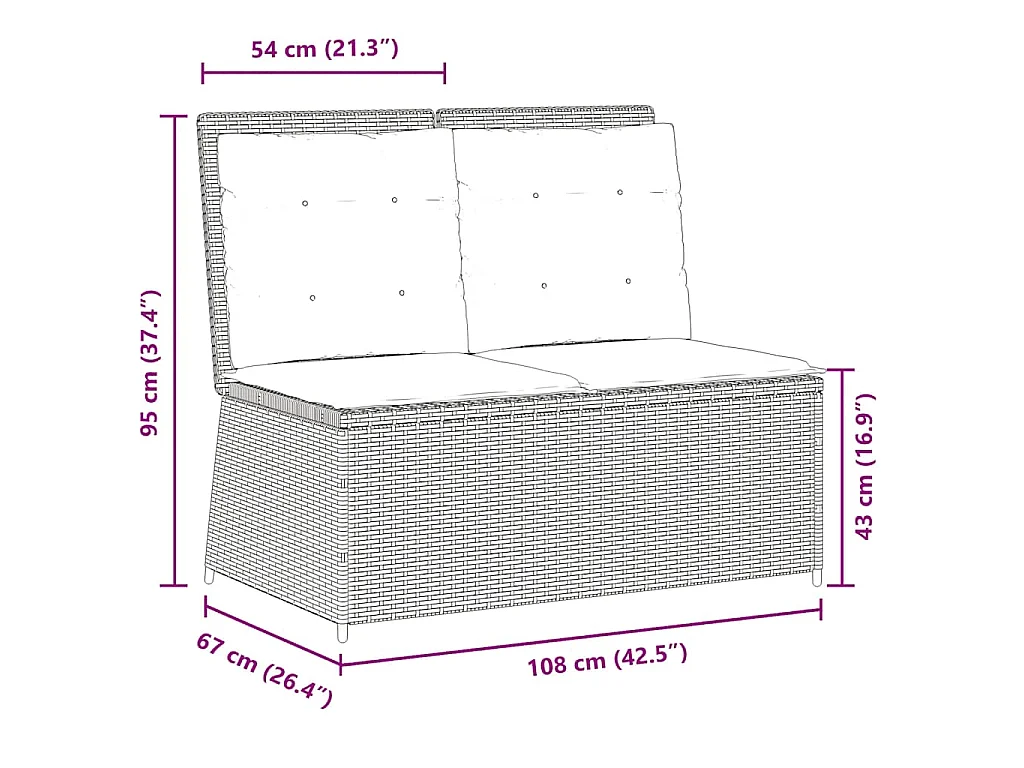Banc inclinable de jardin avec coussins noir résine tressée