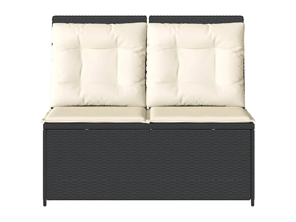 Banc inclinable de jardin avec coussins noir résine tressée