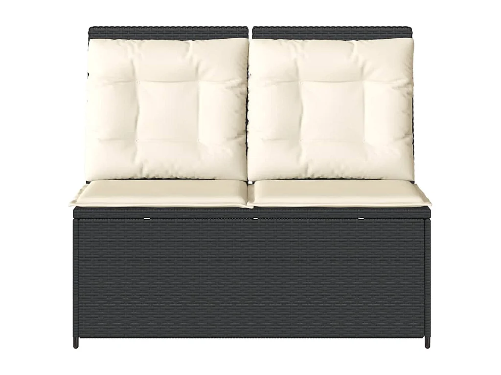 Banc inclinable de jardin avec coussins noir résine tressée