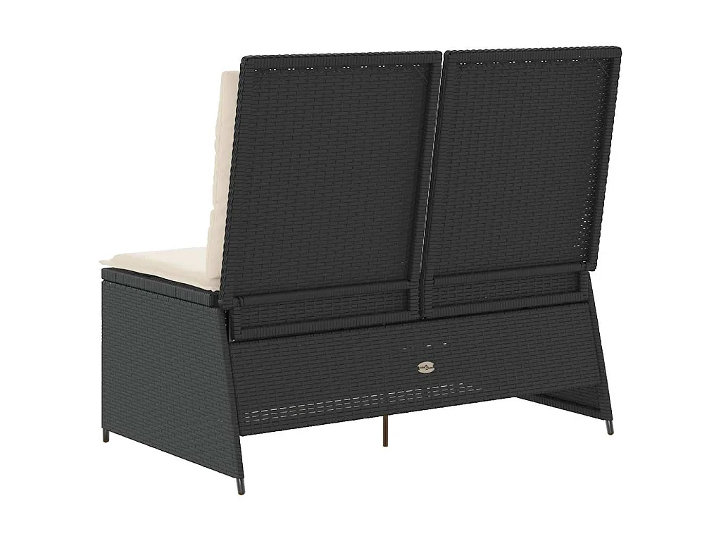 Banc inclinable de jardin avec coussins noir résine tressée