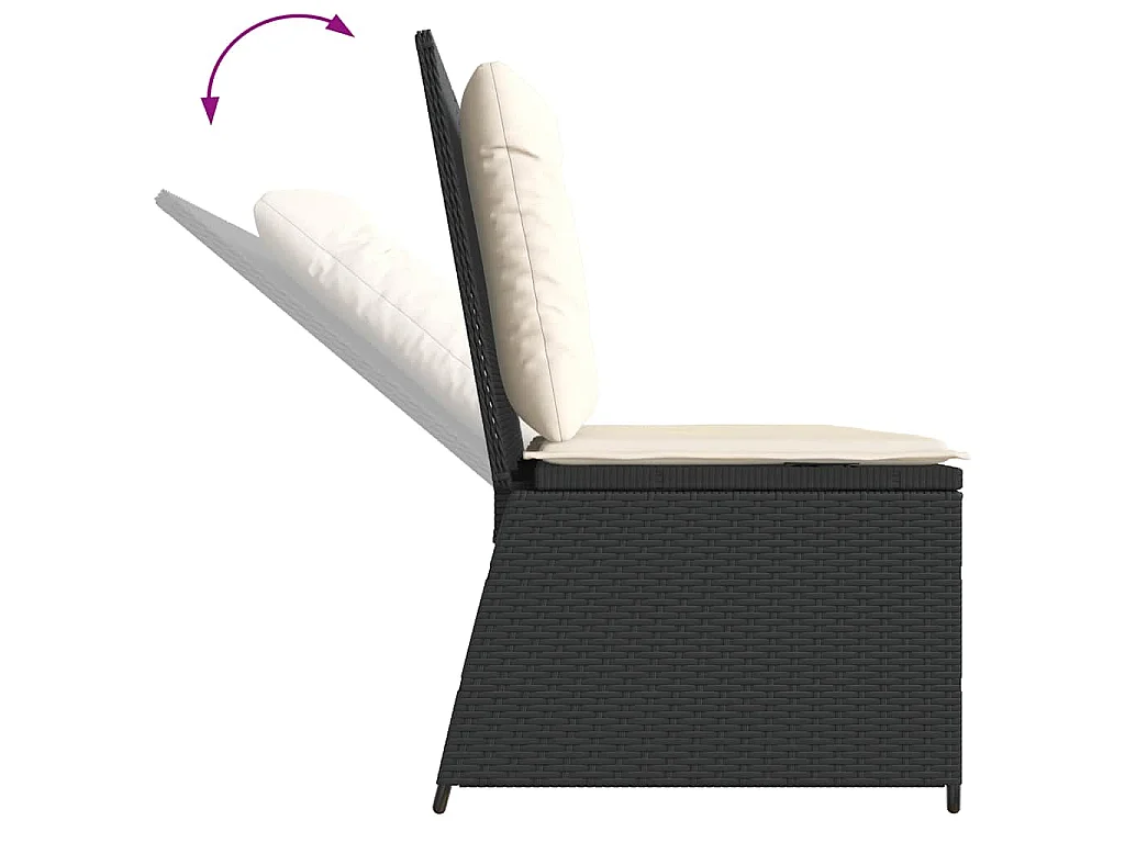 Banc inclinable de jardin avec coussins noir résine tressée