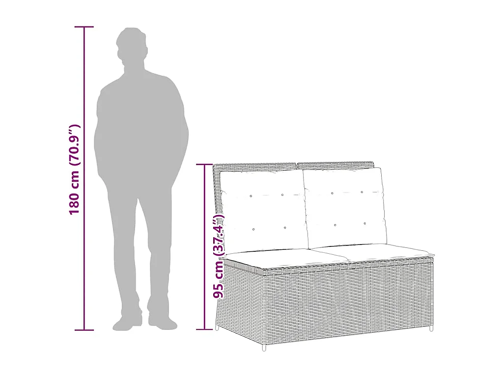 Banc inclinable de jardin avec coussins noir résine tressée