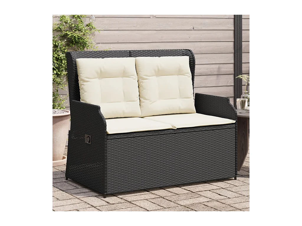 Banc inclinable de jardin avec coussins noir résine tressée