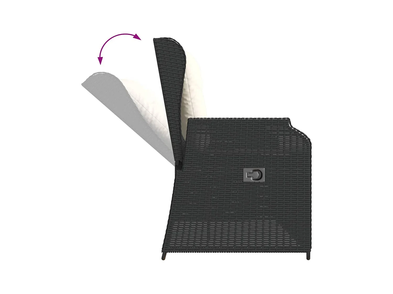 Banc inclinable de jardin avec coussins noir résine tressée