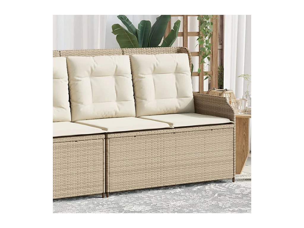 Banc inclinable de jardin avec coussins beige résine tressée