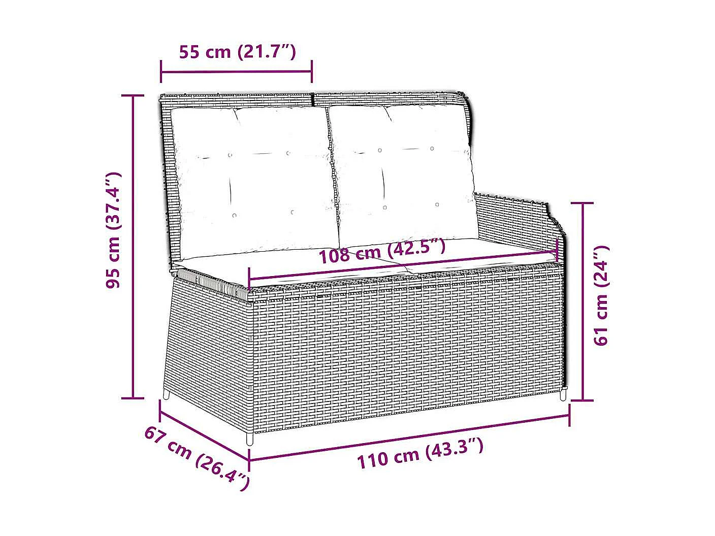Banc inclinable de jardin avec coussins beige résine tressée