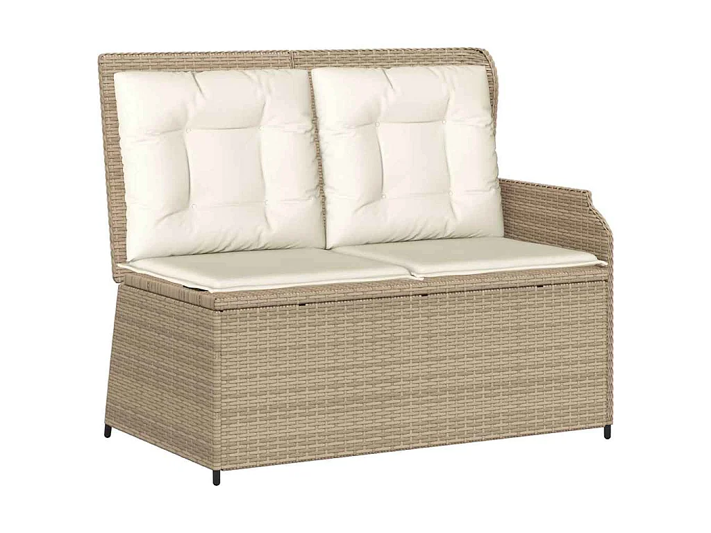 Panca Reclinabile da Giardino con Cuscini Beige in Polyrattan