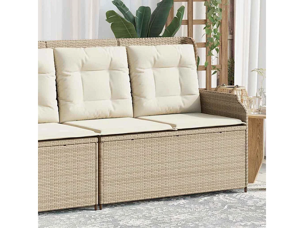 Panca Reclinabile da Giardino con Cuscini Beige in Polyrattan