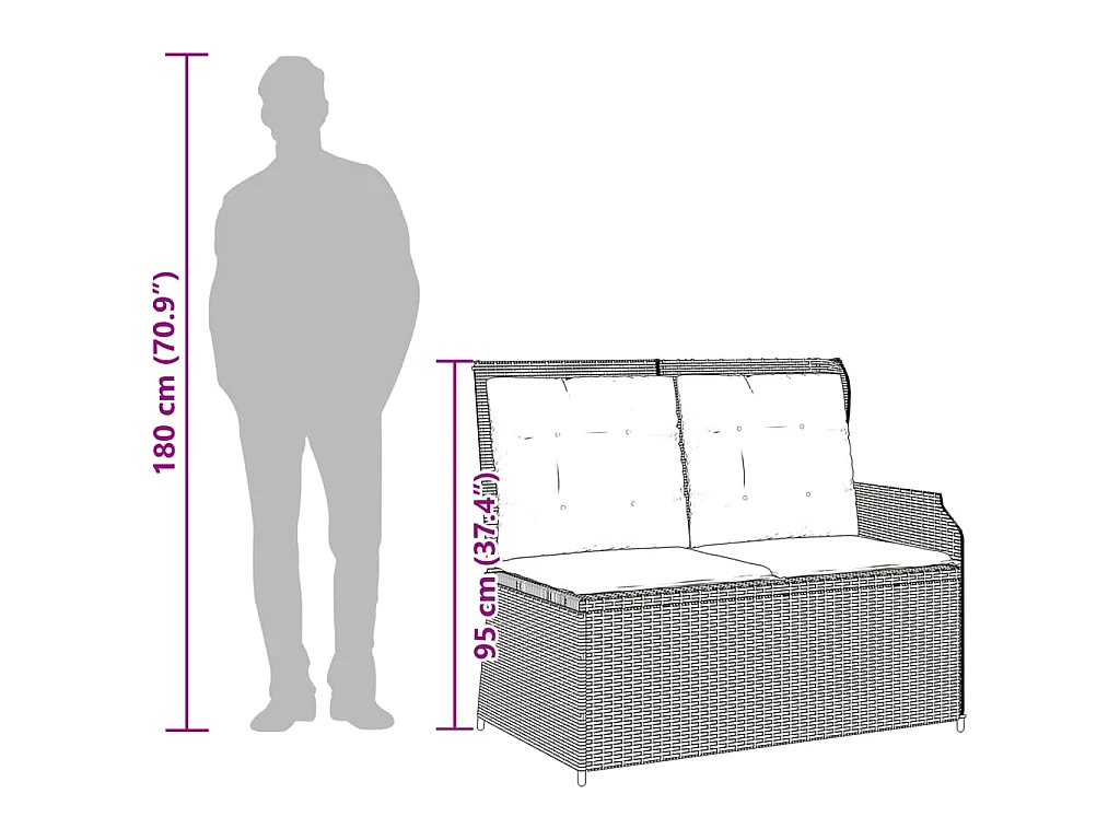 Panca Reclinabile da Giardino con Cuscini Beige in Polyrattan