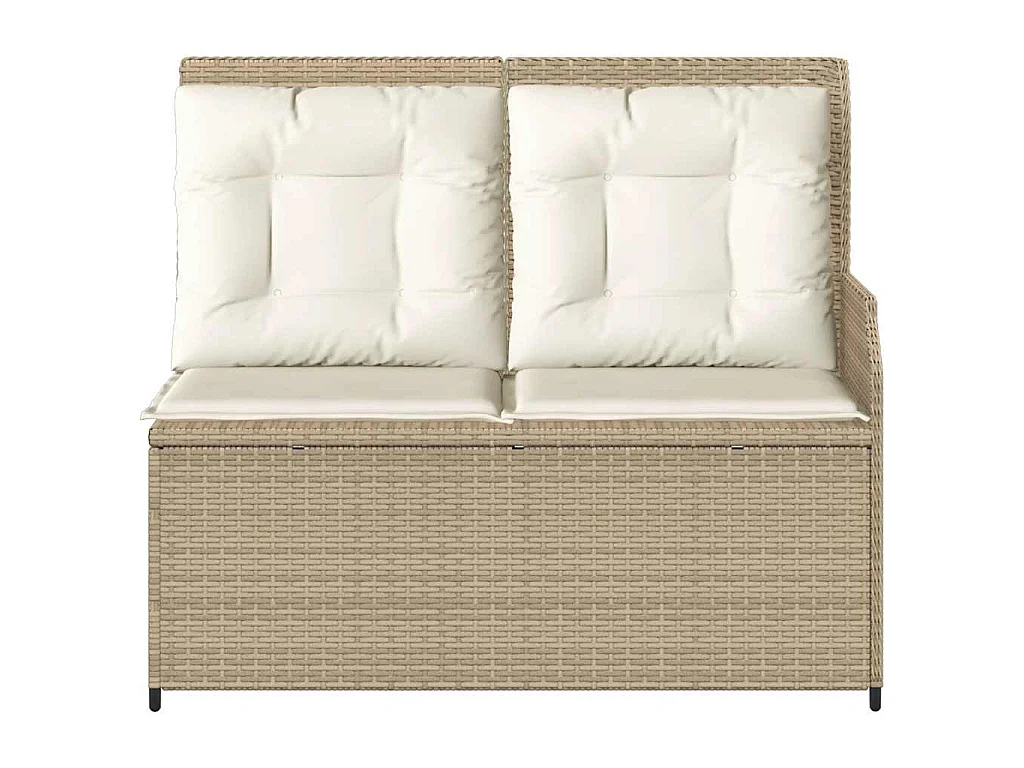 Tuinbankje verstelbaar met kussens poly rattan beige
