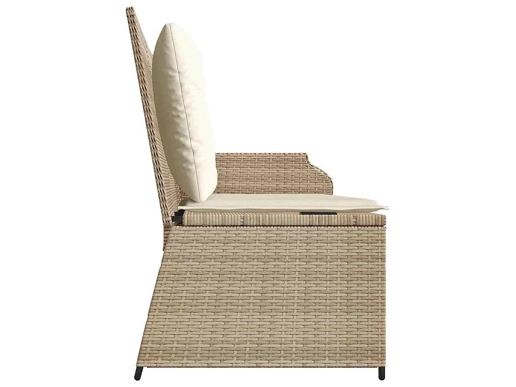 Tuinbankje verstelbaar met kussens poly rattan beige