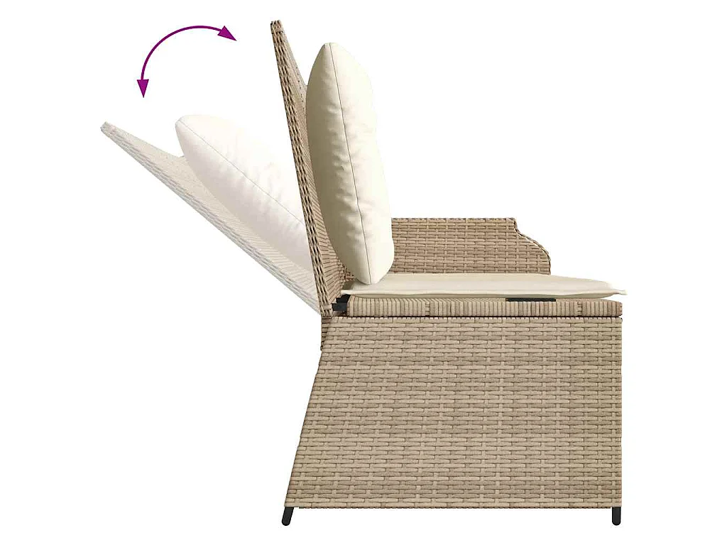 Tuinbankje verstelbaar met kussens poly rattan beige