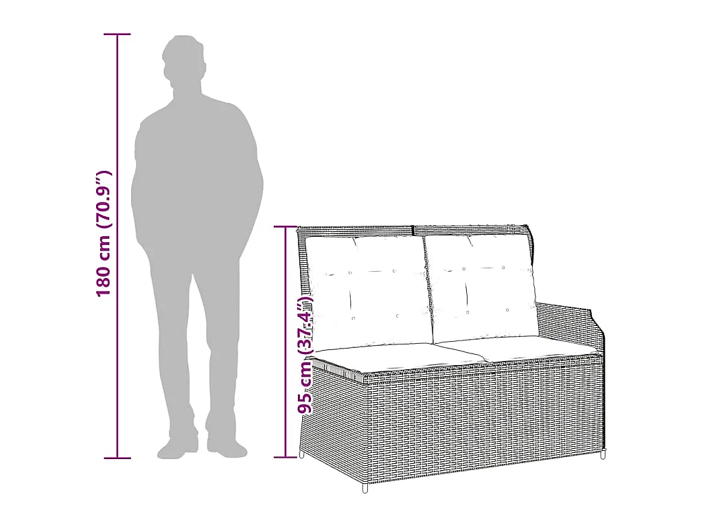 Tuinbankje verstelbaar met kussens poly rattan beige