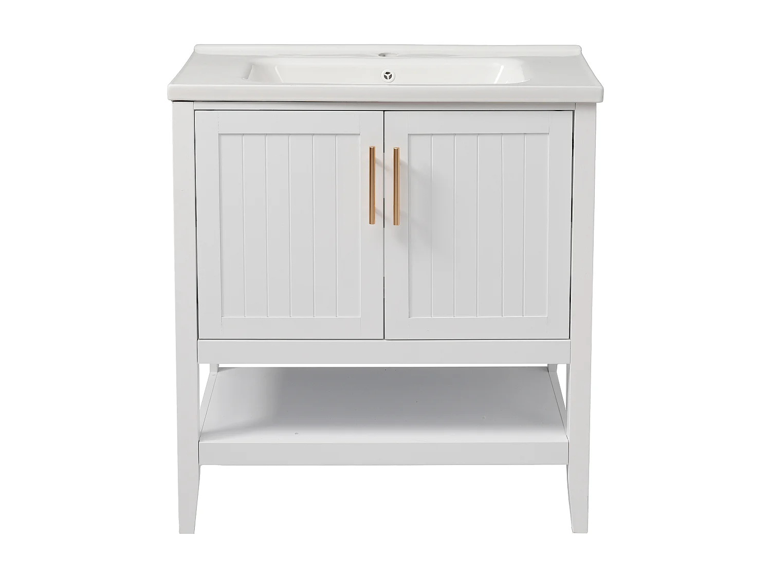 Meuble de salle de bain avec une vasque en céramique - 2 portes - blanc(robinet non inclus)