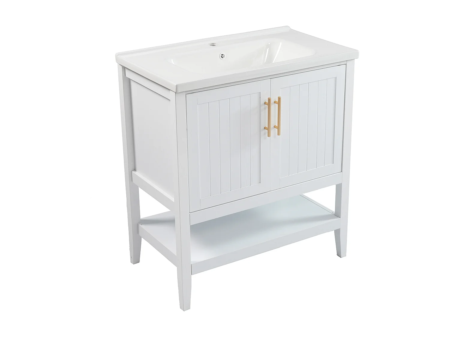 Meuble de salle de bain avec une vasque en céramique - 2 portes - blanc(robinet non inclus)