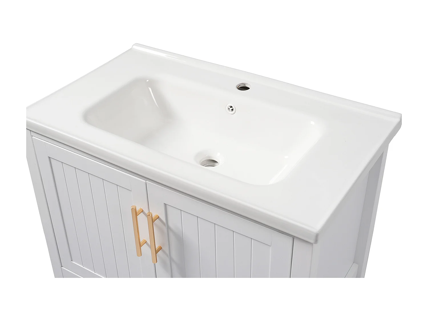 Meuble de salle de bain avec une vasque en céramique - 2 portes - blanc(robinet non inclus)