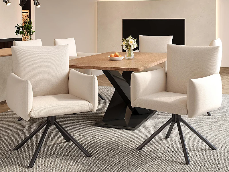 Set van 6 gepolsterde fauteuils - 360° draaibaar - met 4 metalen poten - Linnen - Beige