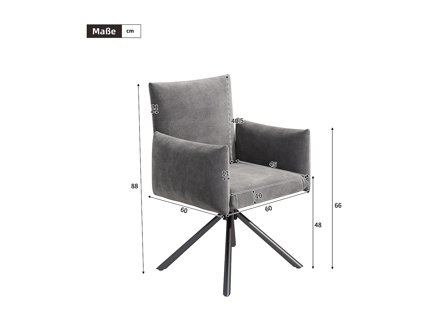 Set di 2 poltrone imbottite - Rotazione 360° - con 4 gambe in metallo - Velluto - Grigio