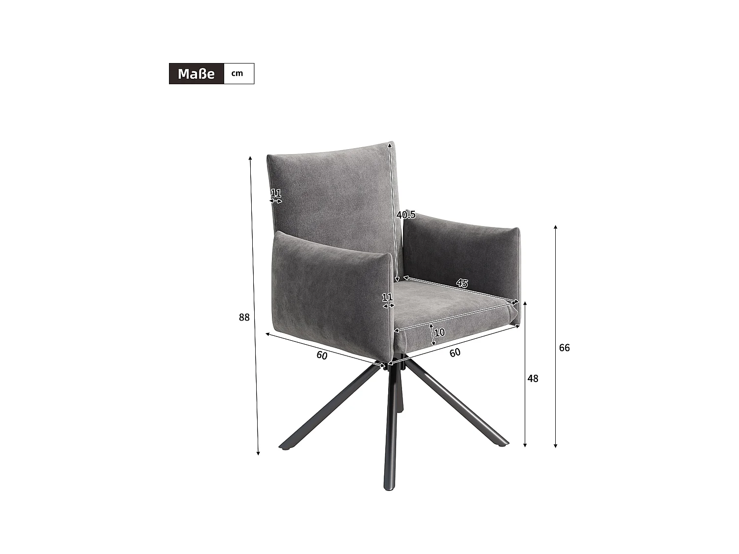 Juego de 6 sillones acolchados - Rotación 360° - con 4 patas metálicas - Terciopelo - Gris