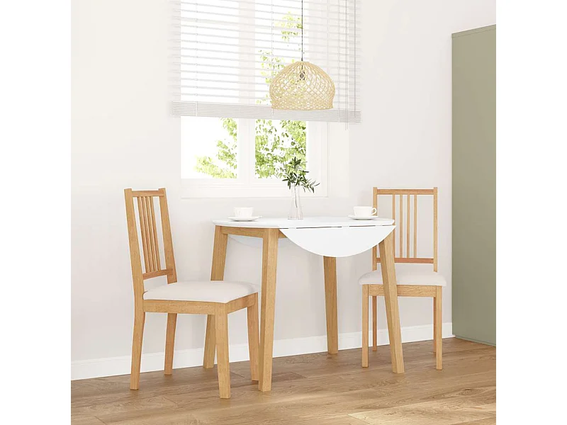 Chaises à manger coussins 2 pcs naturel bois massif caoutchouc