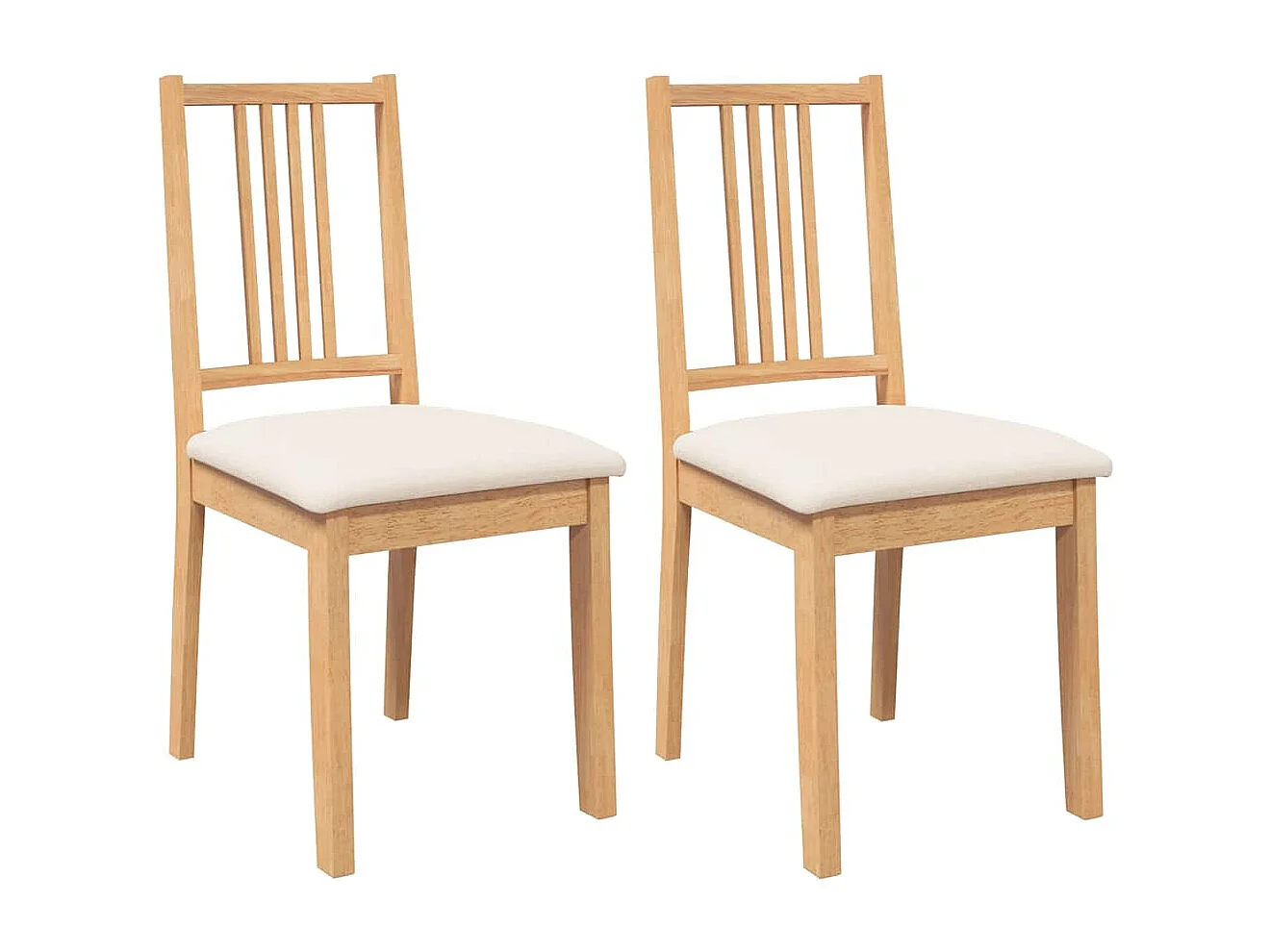 Chaises à manger coussins 2 pcs naturel bois massif caoutchouc