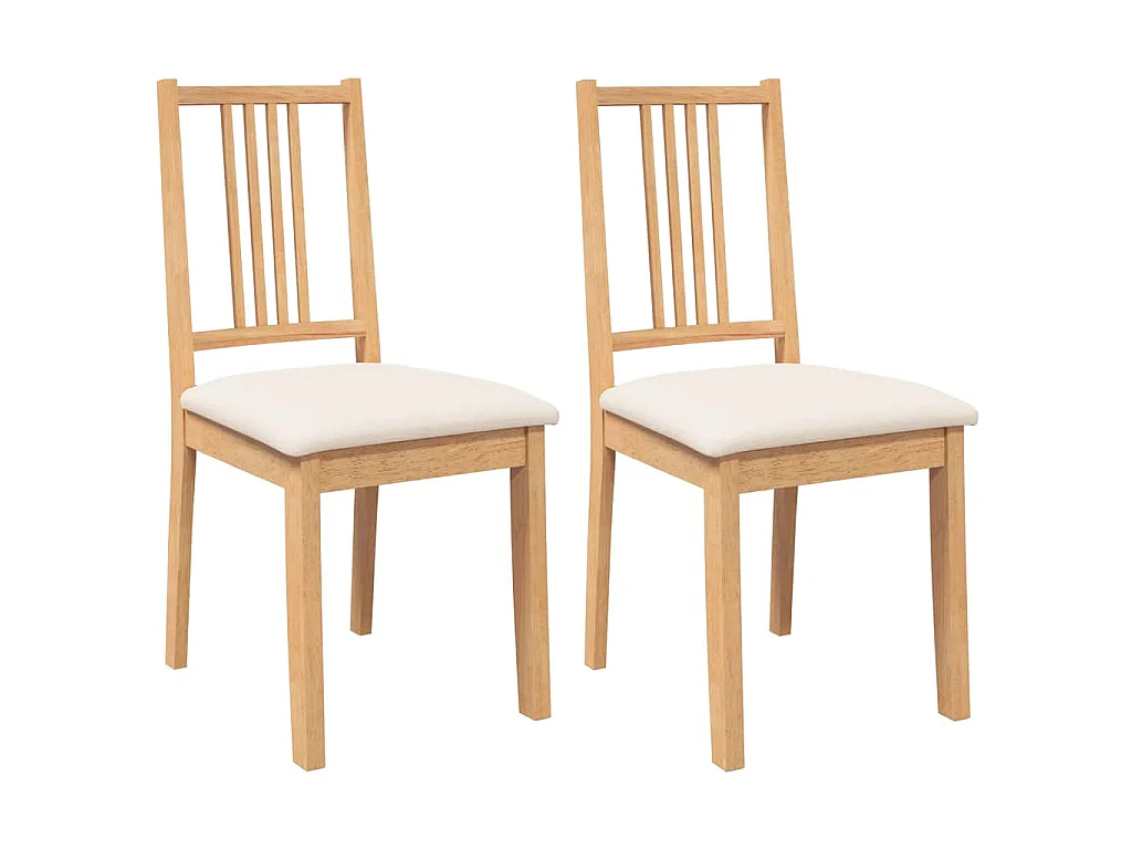 Chaises à manger coussins 2 pcs naturel bois massif caoutchouc