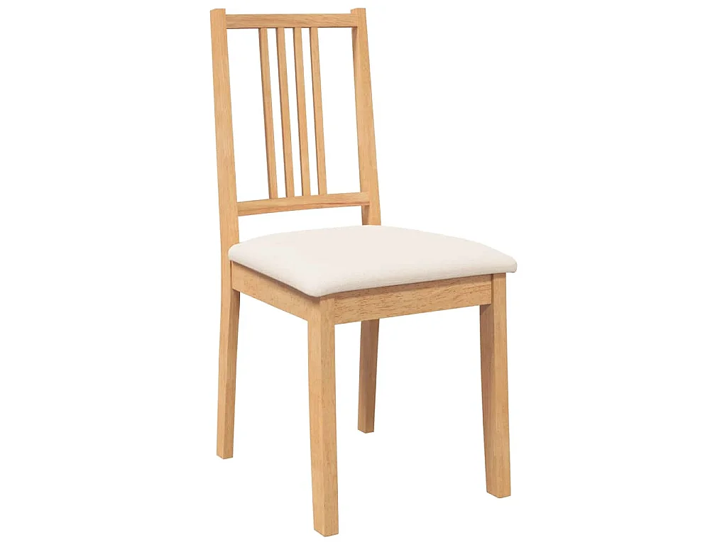 Chaises à manger coussins 2 pcs naturel bois massif caoutchouc