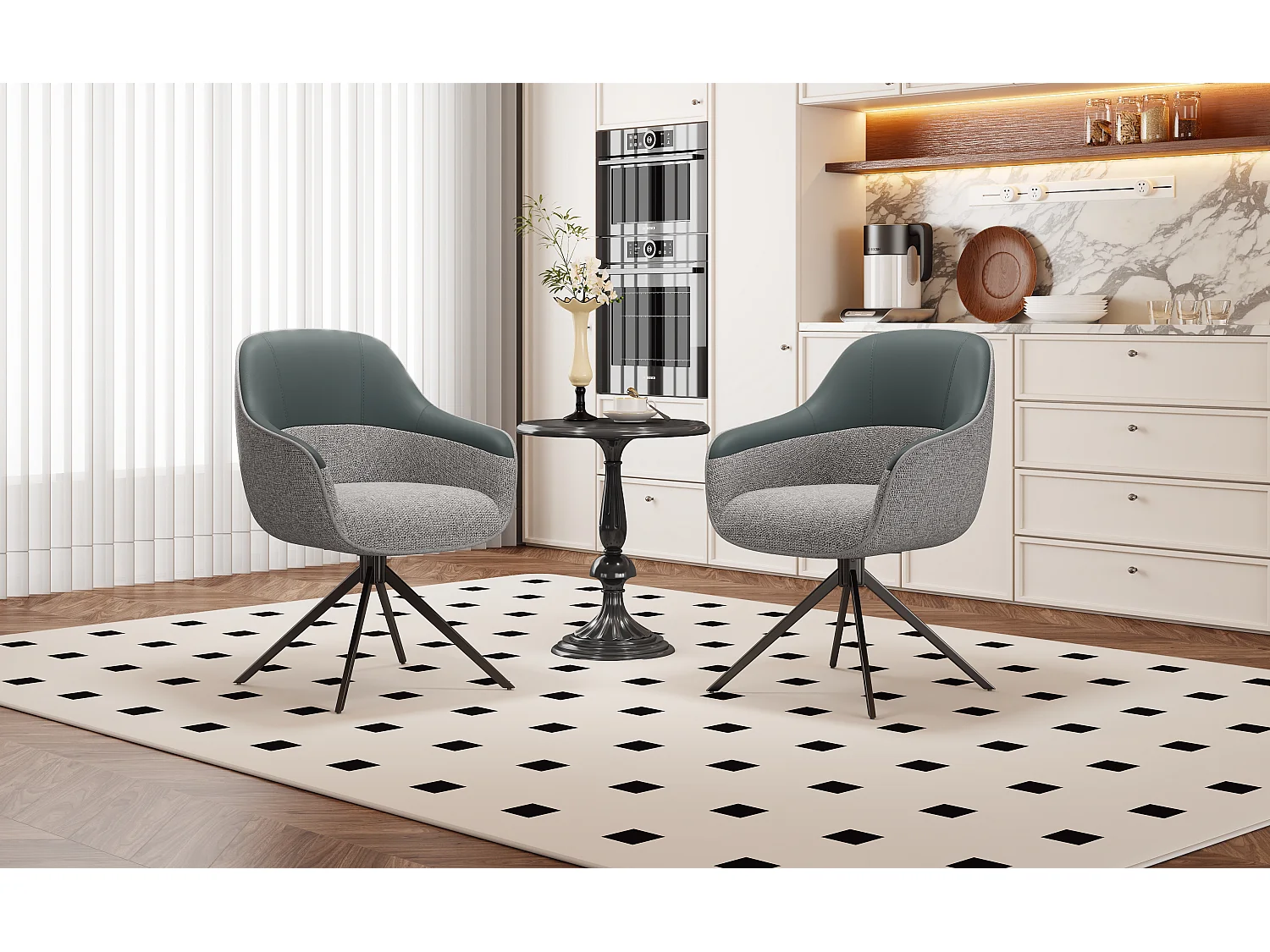 Lot de 2 chaises pivotantes - avec accoudoirs - Cuir PU et tissu - avec pieds réglables en hauteur - Gris