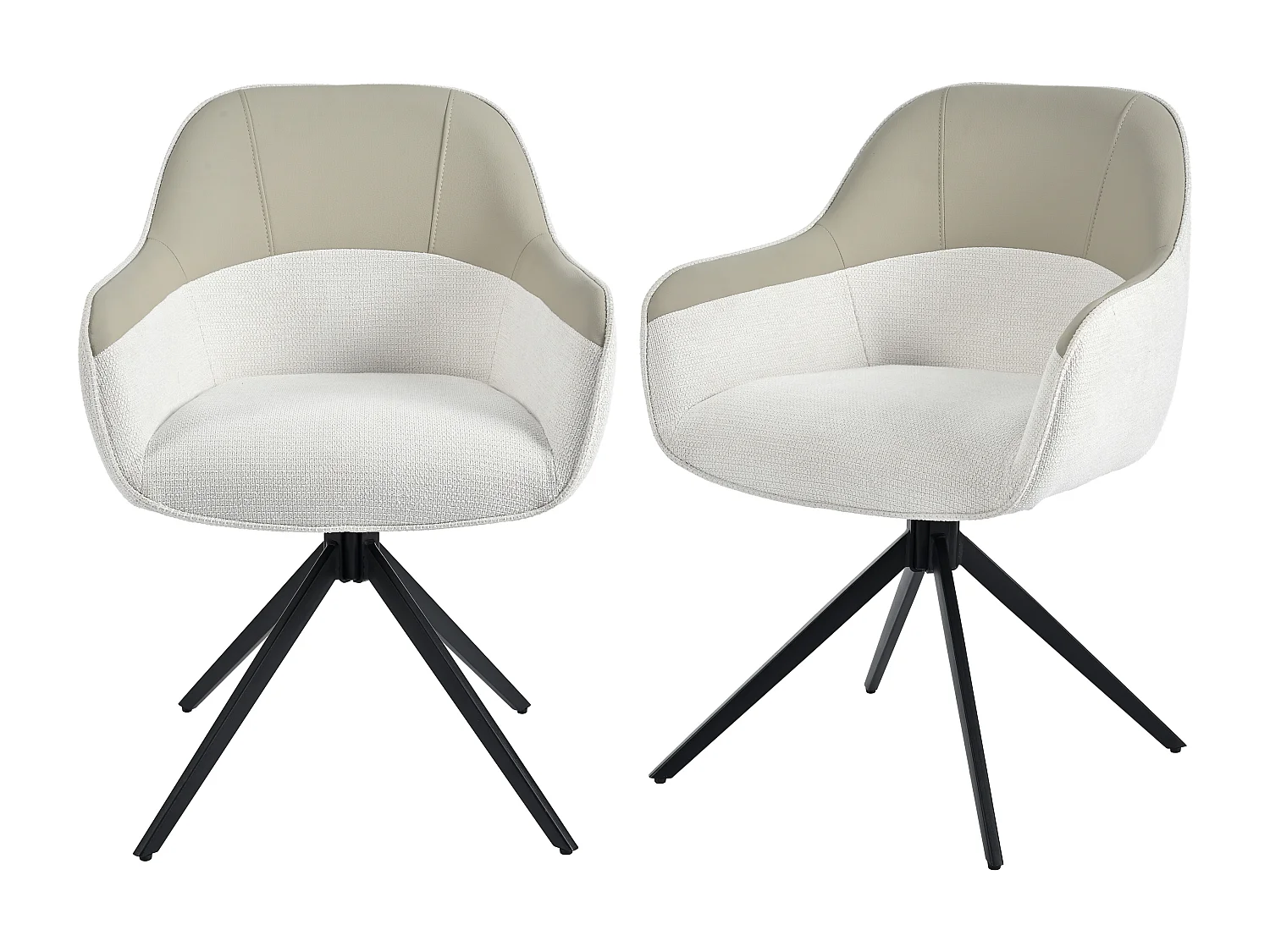 Lot de 2 chaises pivotantes - avec accoudoirs - Cuir PU et tissu - avec pieds réglables en hauteur - Beige