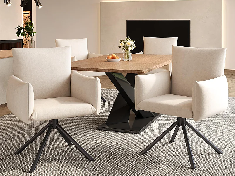 Lot de 4 Chaises fauteuils rembourrés - Rotation à 360° - avec 4 pieds en métal - Velours - Beige