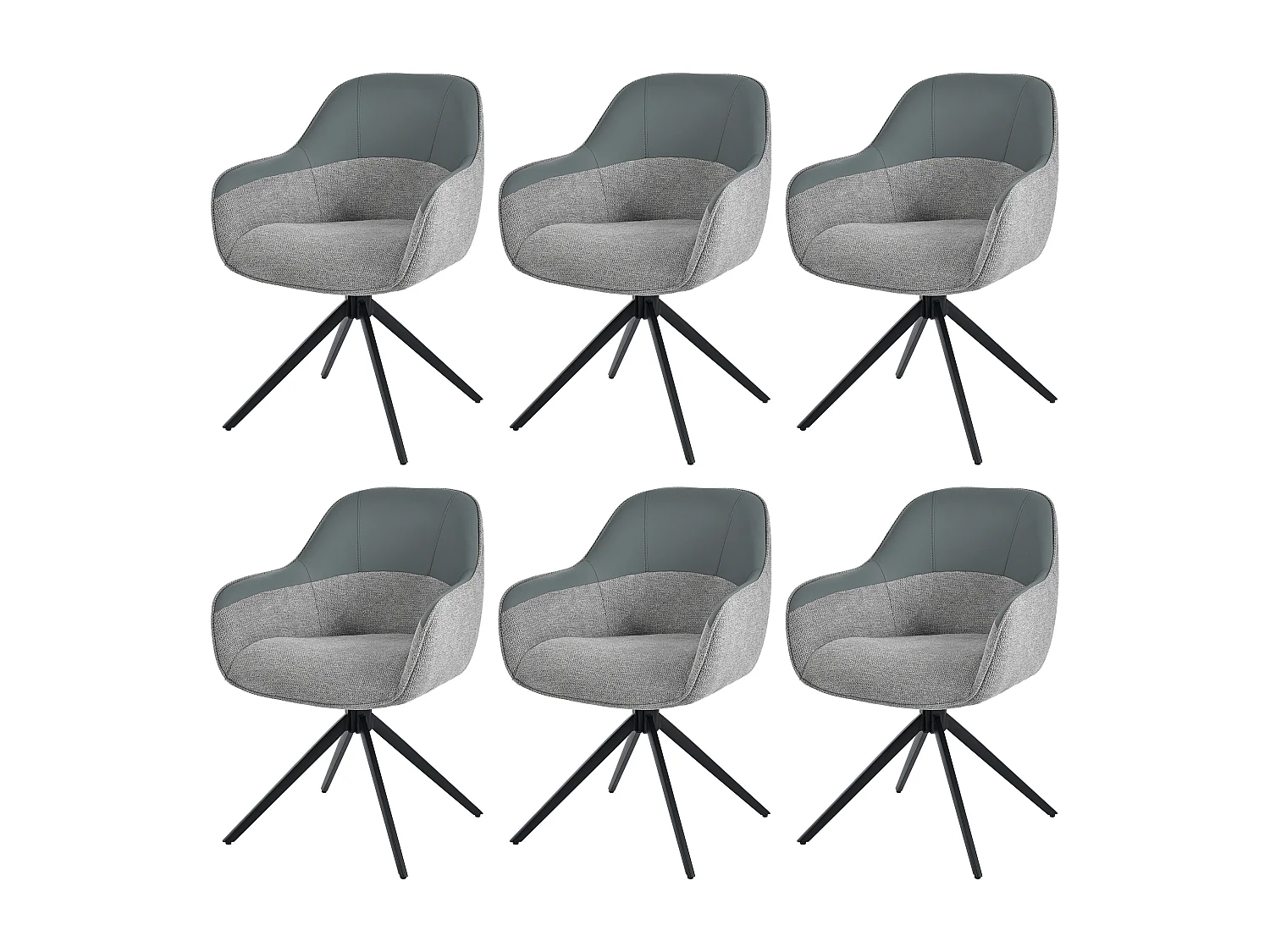 Lot de 6 chaises pivotantes - avec accoudoirs - Cuir PU et tissu - avec pieds réglables en hauteur - Gris