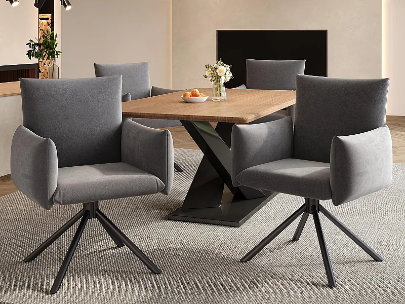 Set van 4 gepolsterde fauteuils - 360° draaibaar - met 4 metalen poten - Fluweel - Grijs