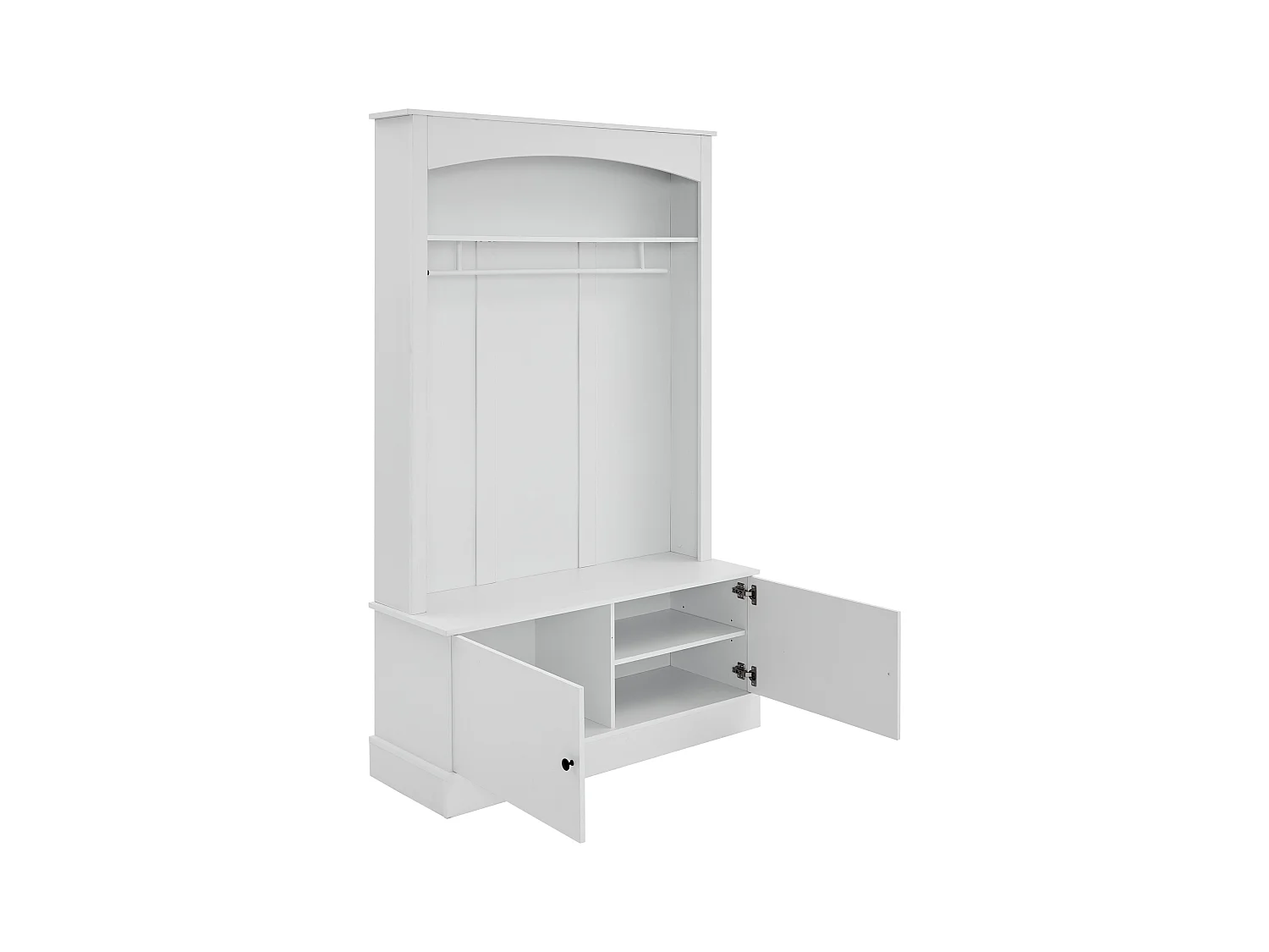 Moderne Garderobe - mit Kleiderstange und Schuhfächern - Aufbewahrungsbank - mit Haken - Weiß