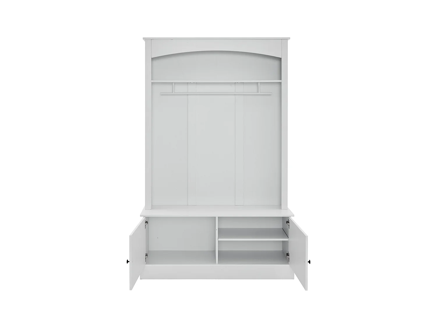 Moderne Garderobe - mit Kleiderstange und Schuhfächern - Aufbewahrungsbank - mit Haken - Weiß