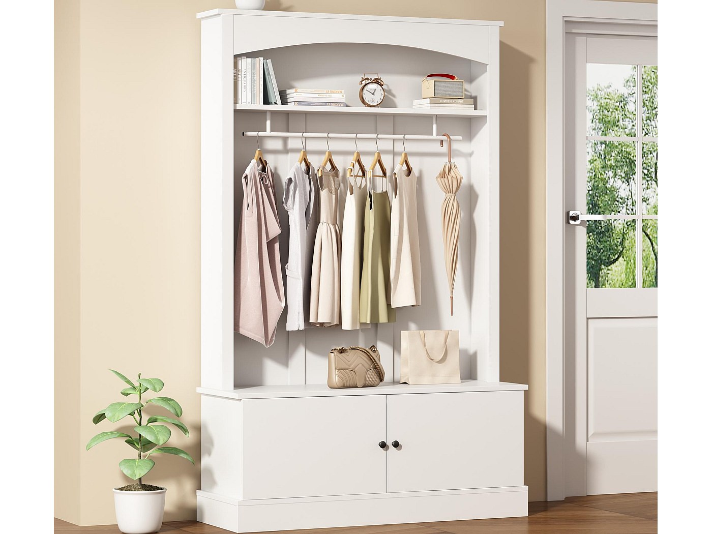 Porte-manteau Compact Avec Miroir, Banc Et Rangement - Multifonction Pour Entrée Ou Couloir - Blanc - 78x38,5x180,5 Cm