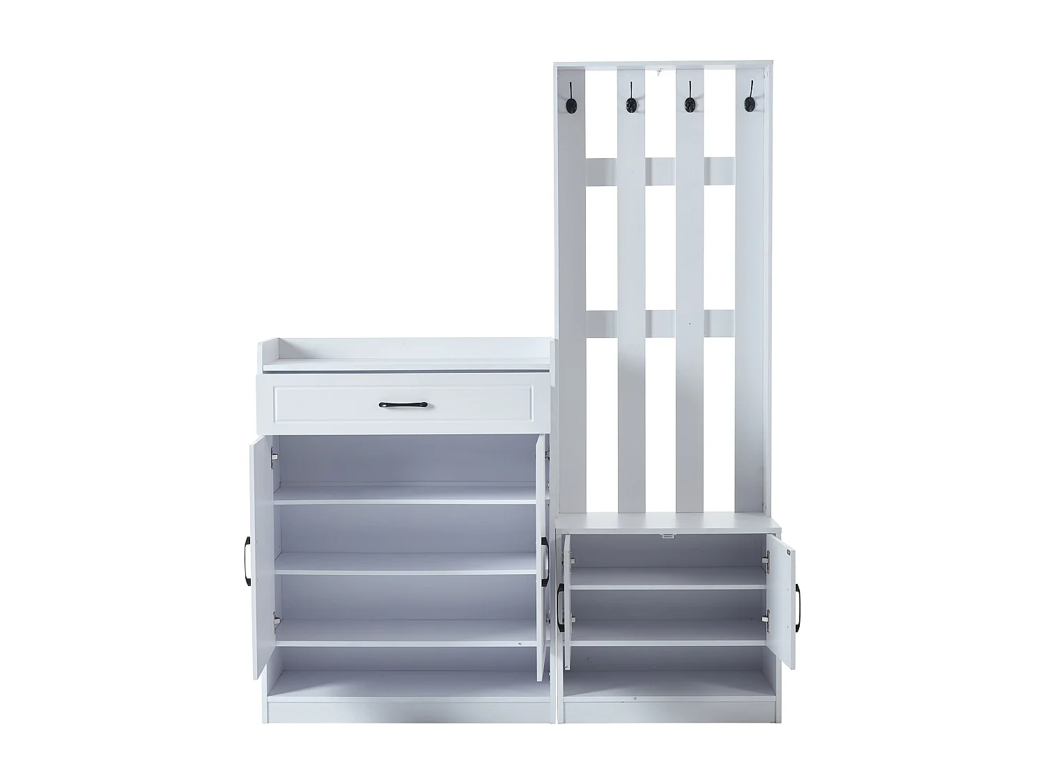 Moderne garderobe - met kapstok en schoenenkasten - met haken en lade - Wit