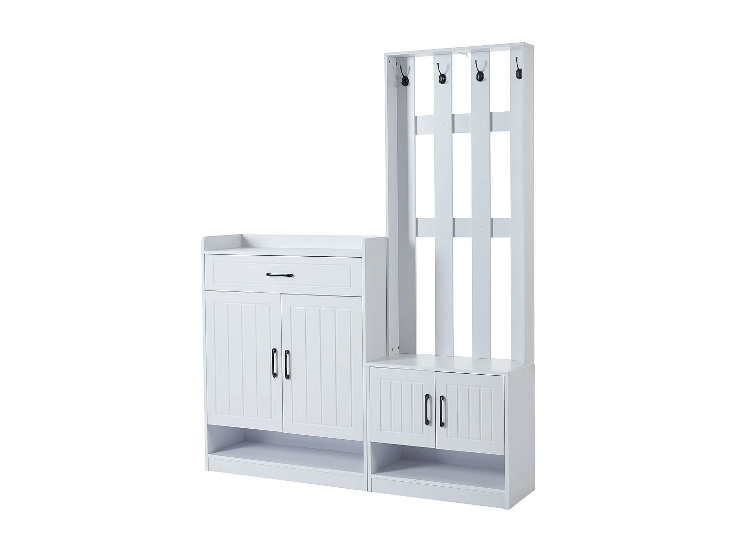 Moderne garderobe - met kapstok en schoenenkasten - met haken en lade - Wit