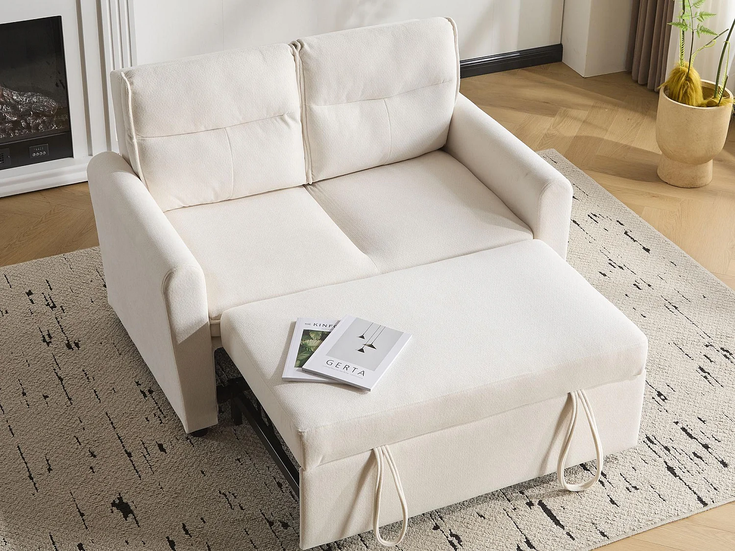 Canapé 2 places moderne - pliable - avec fonction gigogne - beige