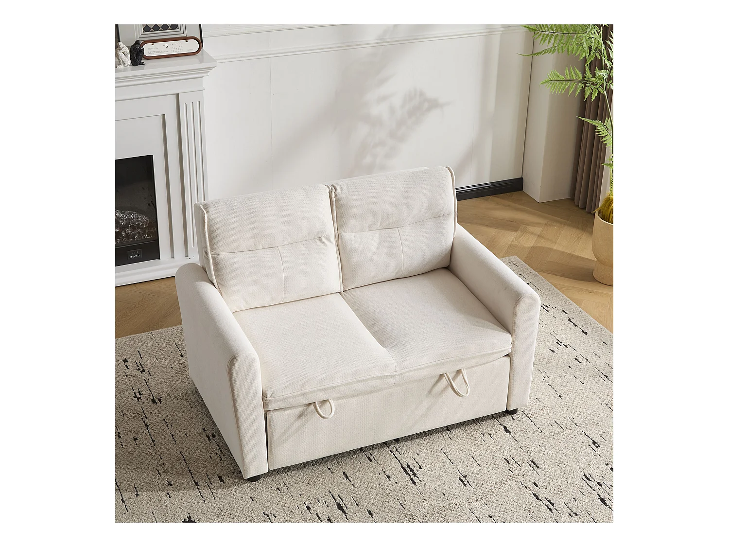 Canapé 2 places moderne - pliable - avec fonction gigogne - beige