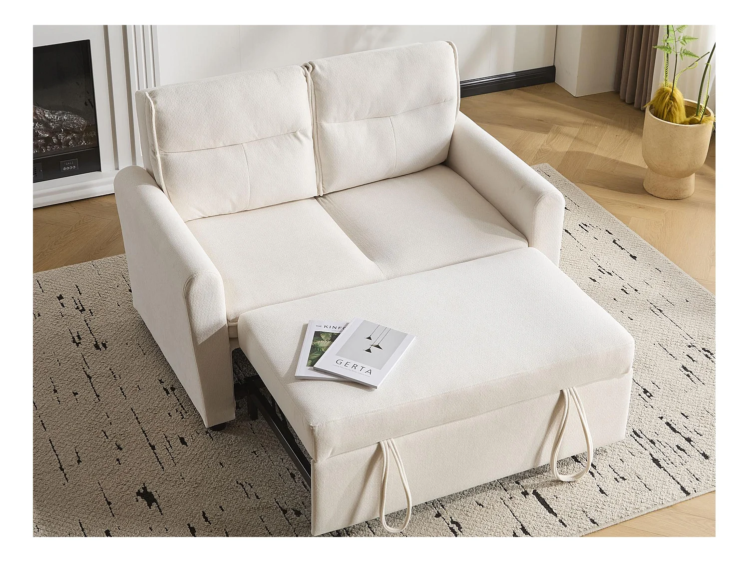Canapé 2 places moderne - pliable - avec fonction gigogne - beige