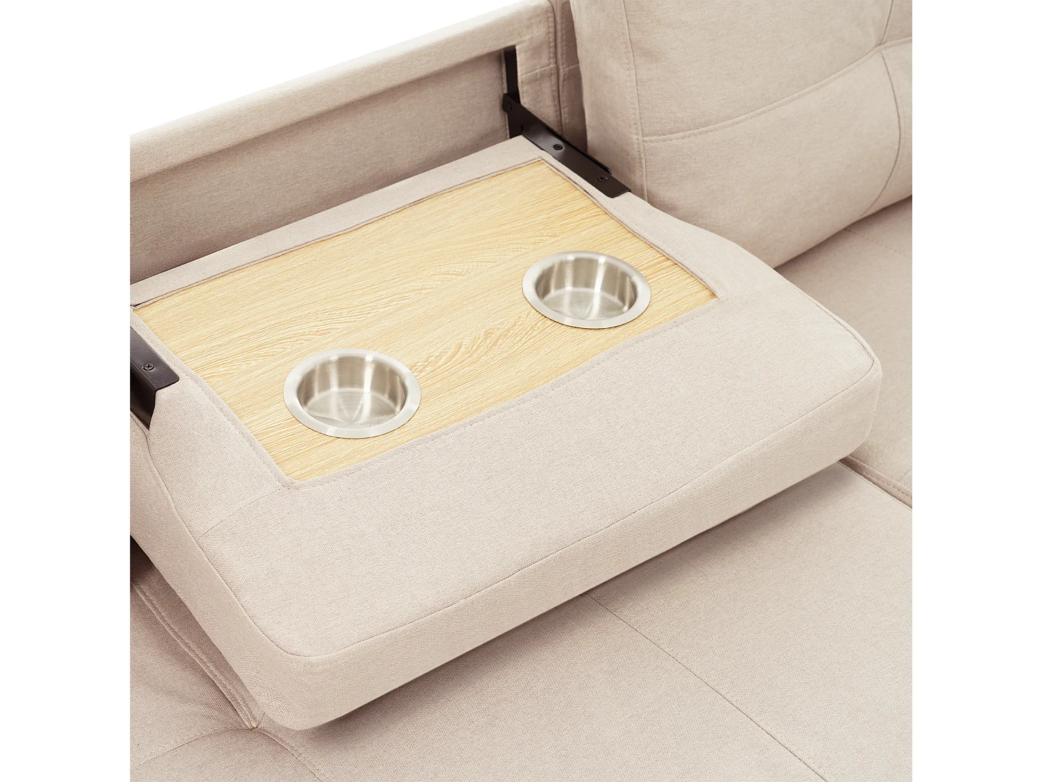 Canapé moderne en L - Canapé-lit modulable - Fonction couchage - Avec rangement - Avec porte-gobelets - Beige