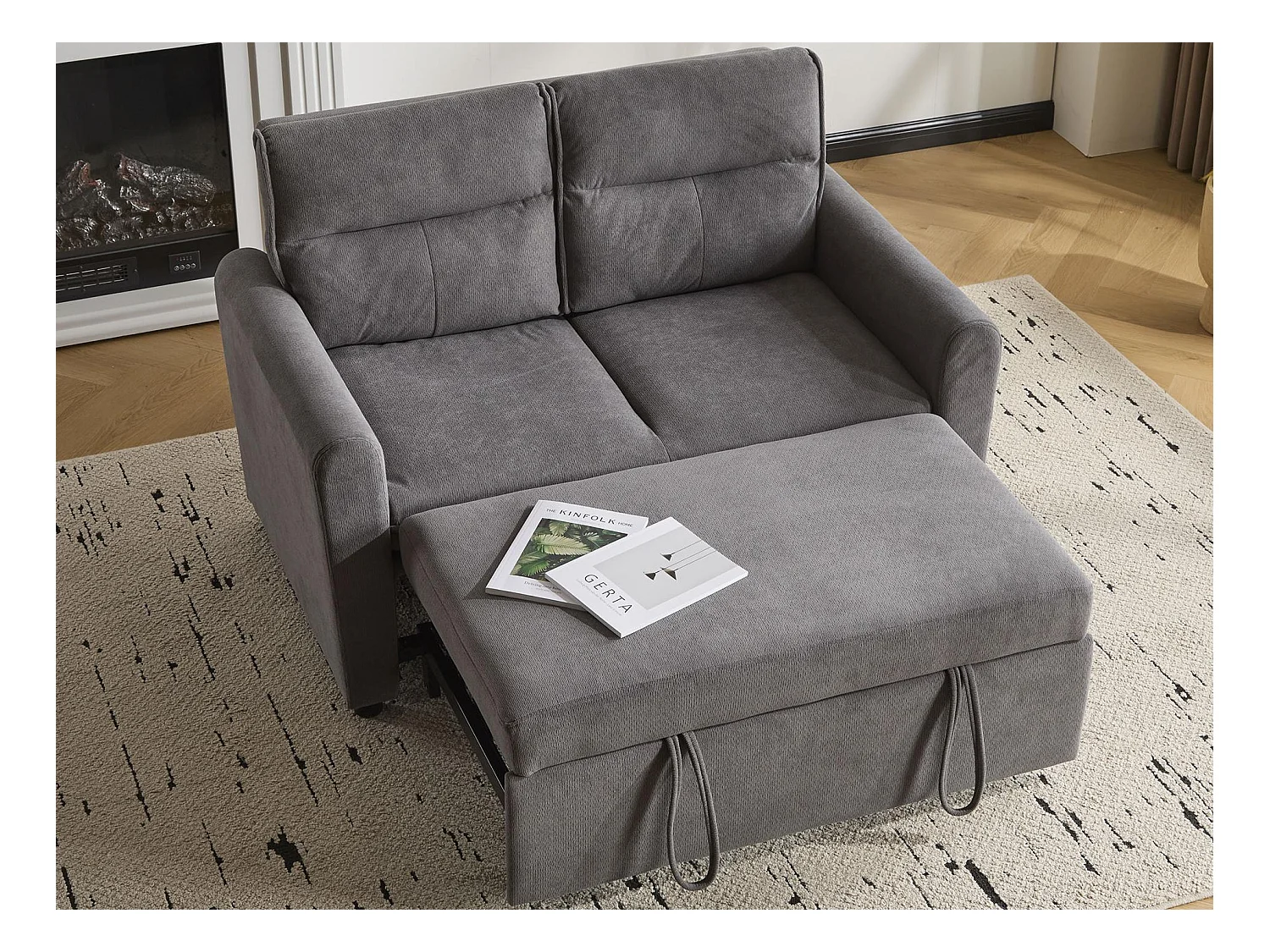 Canapé 2 places moderne - pliable - avec fonction gigogne - gris