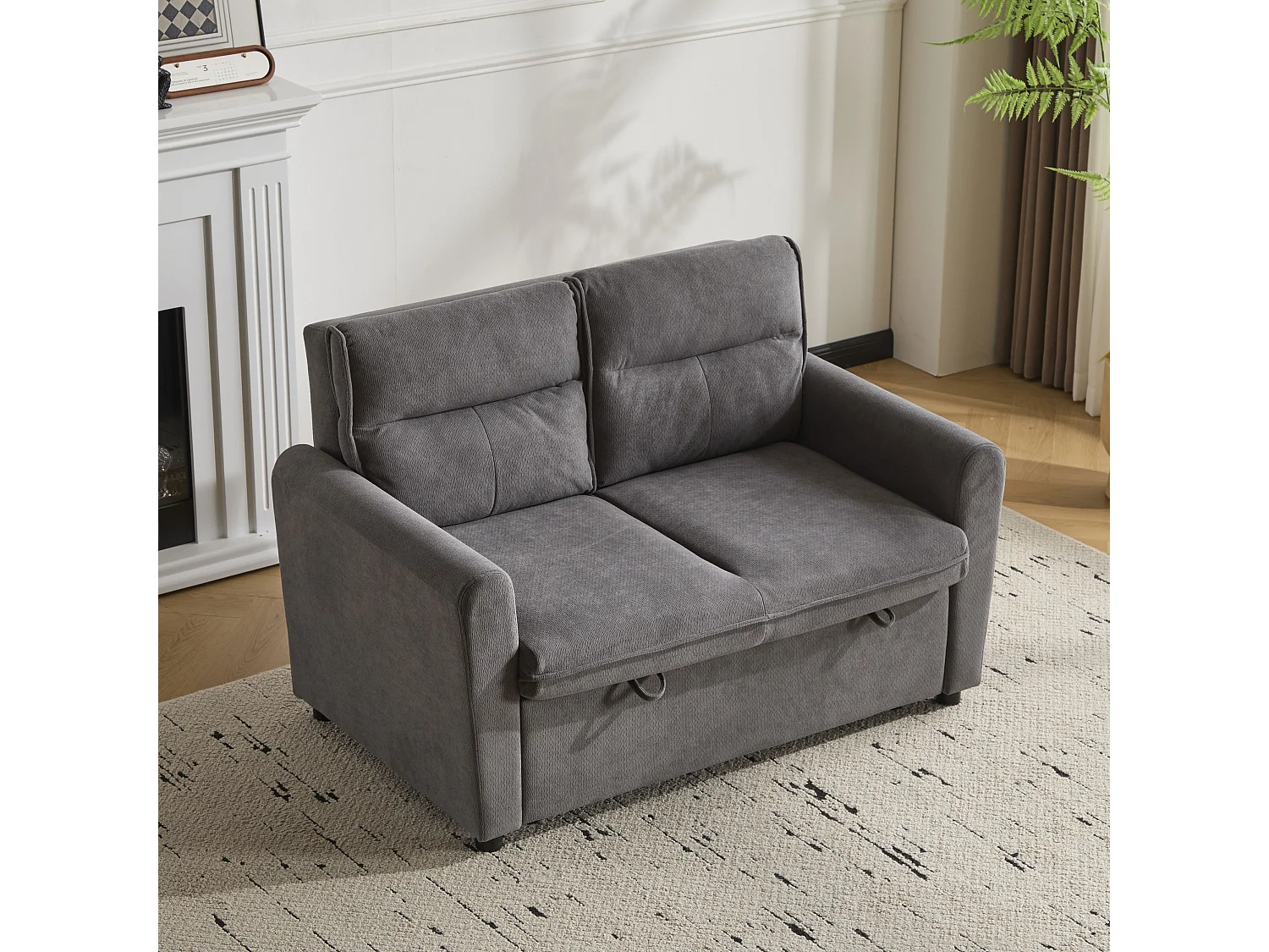 Canapé 2 places moderne - pliable - avec fonction gigogne - gris