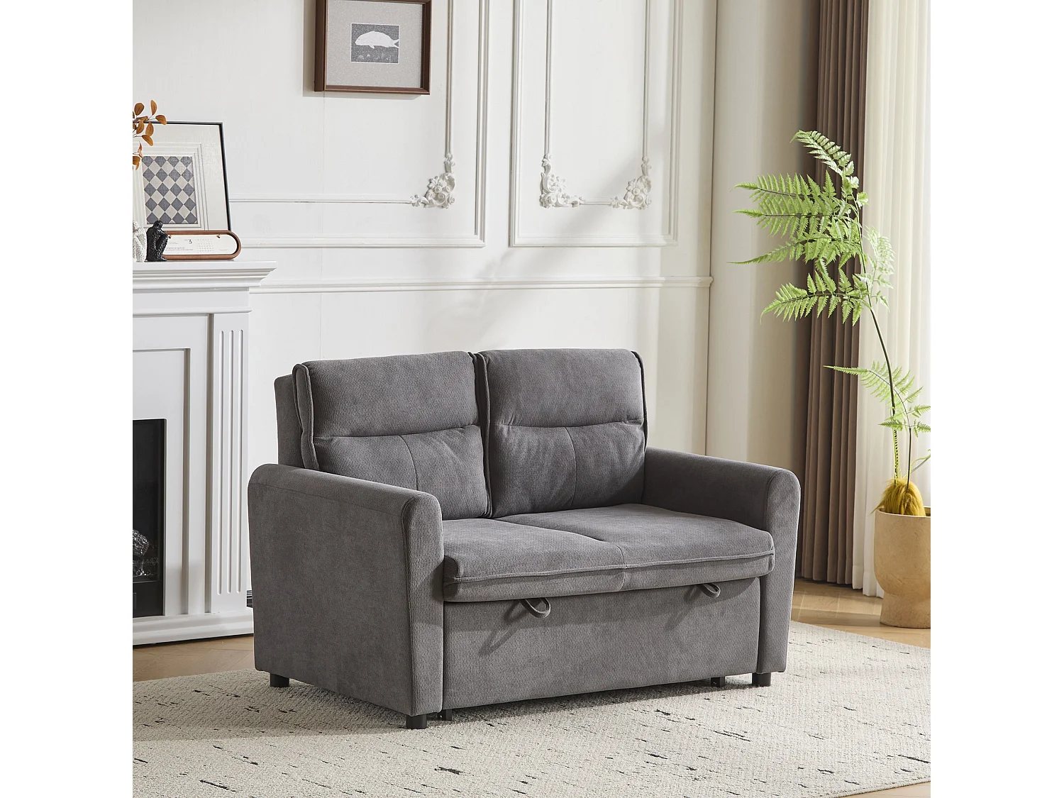 Canapé 2 places moderne - pliable - avec fonction gigogne - gris