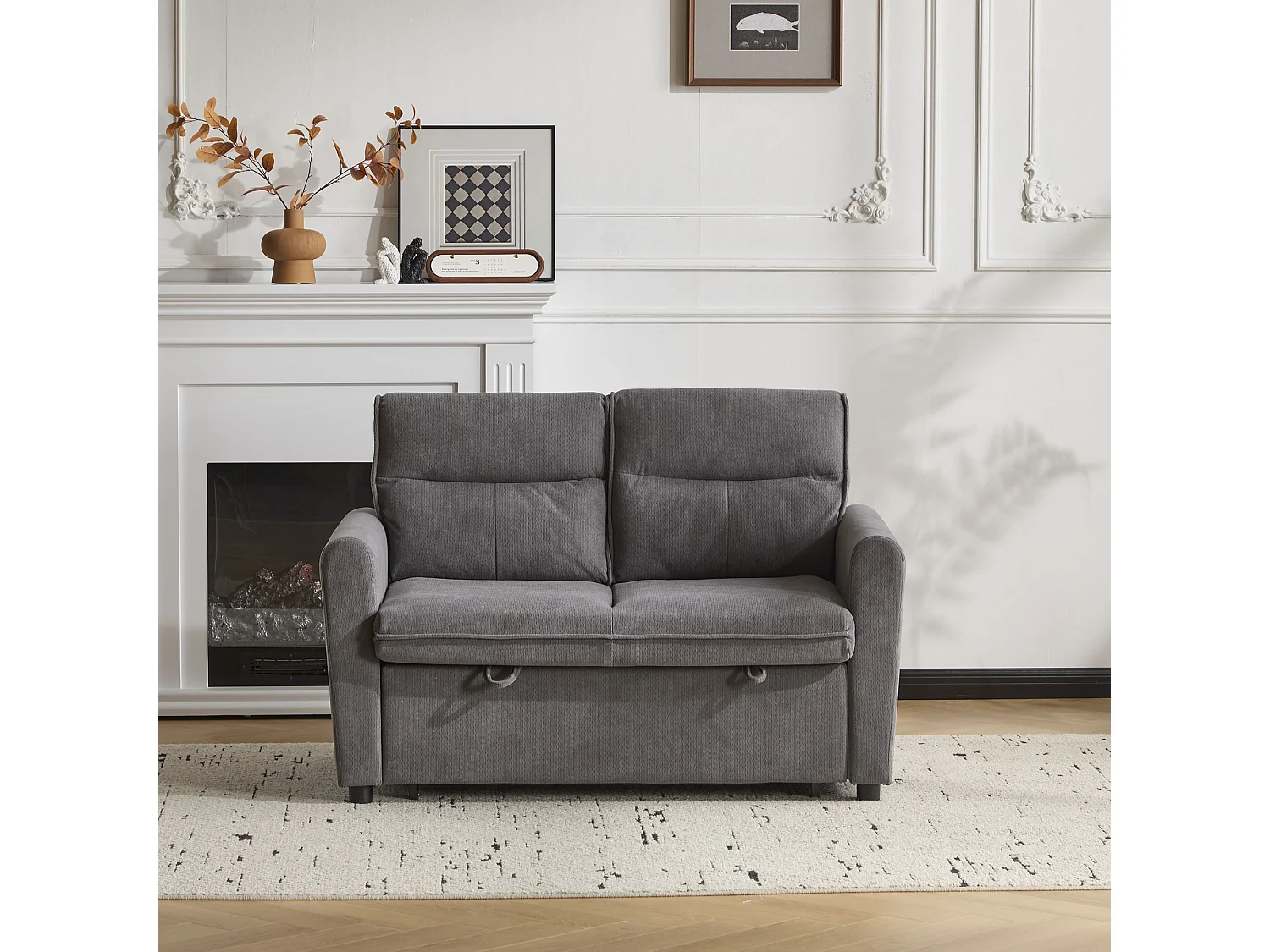 Canapé 2 places moderne - pliable - avec fonction gigogne - gris