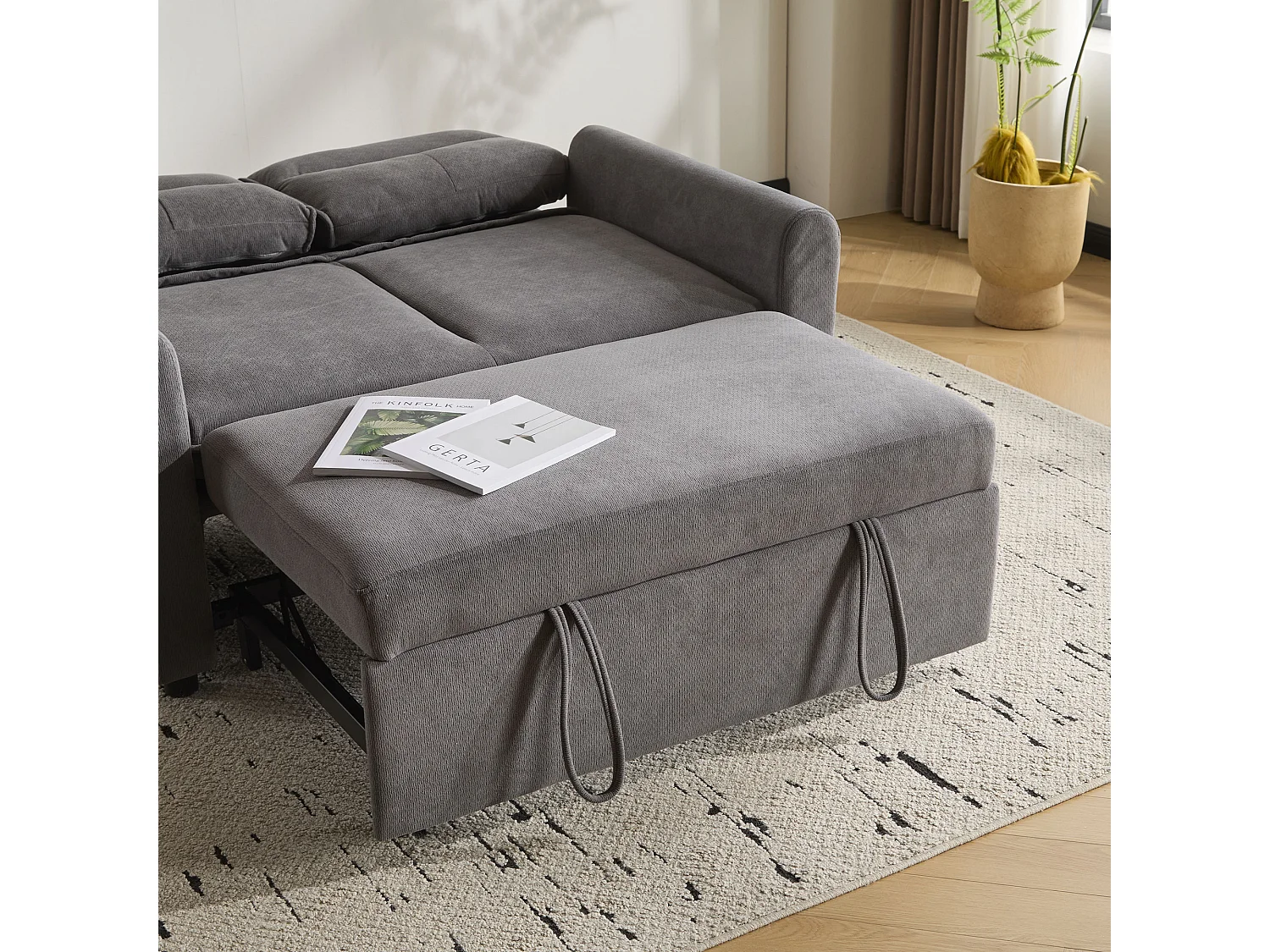 Canapé 2 places moderne - pliable - avec fonction gigogne - gris