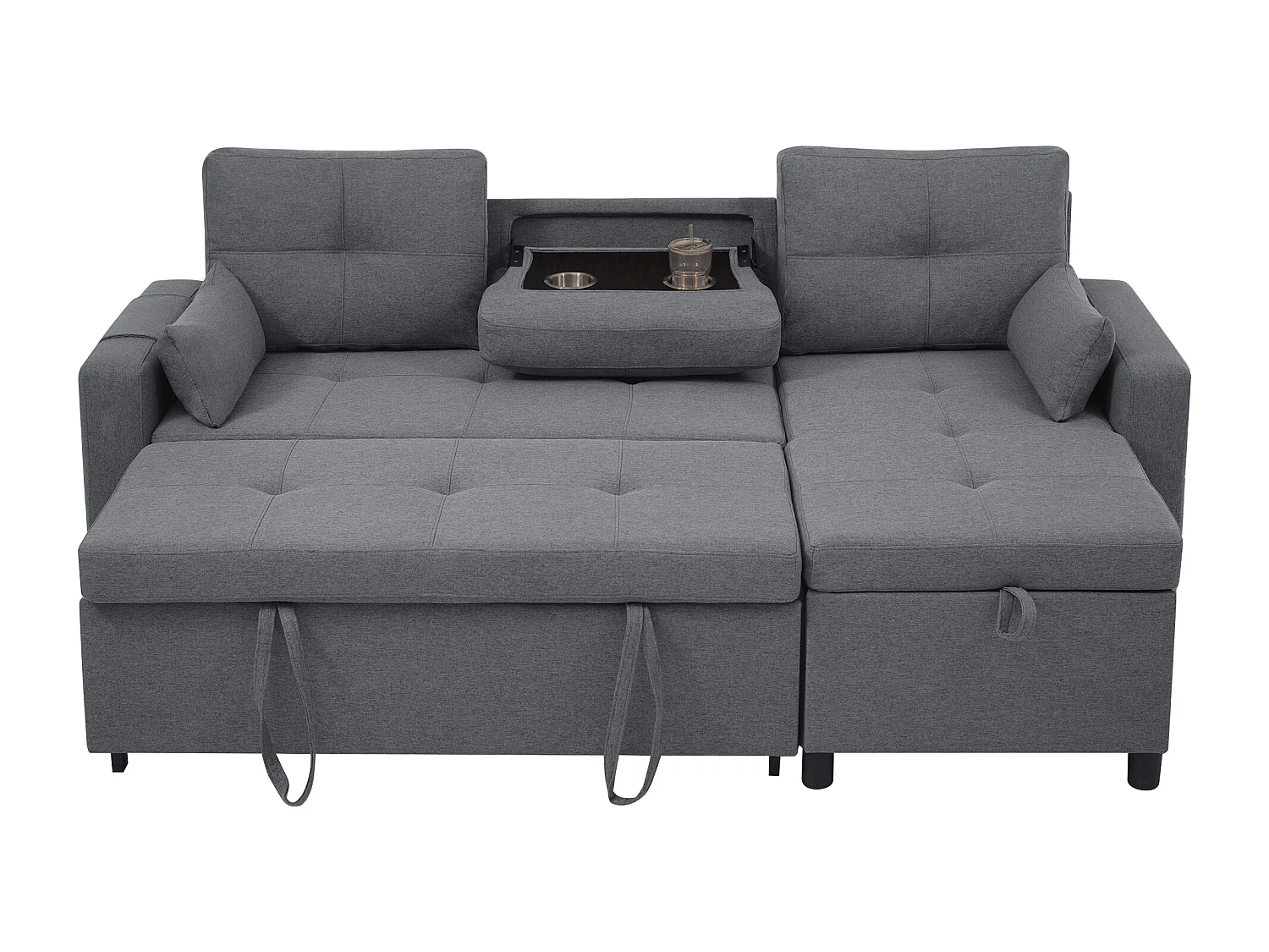 Nowoczesna kanapa narożna - Modułowa sofa rozkładana - Funkcja spania - Z miejscem do przechowywania - Z uchwytami na kubki - Szary