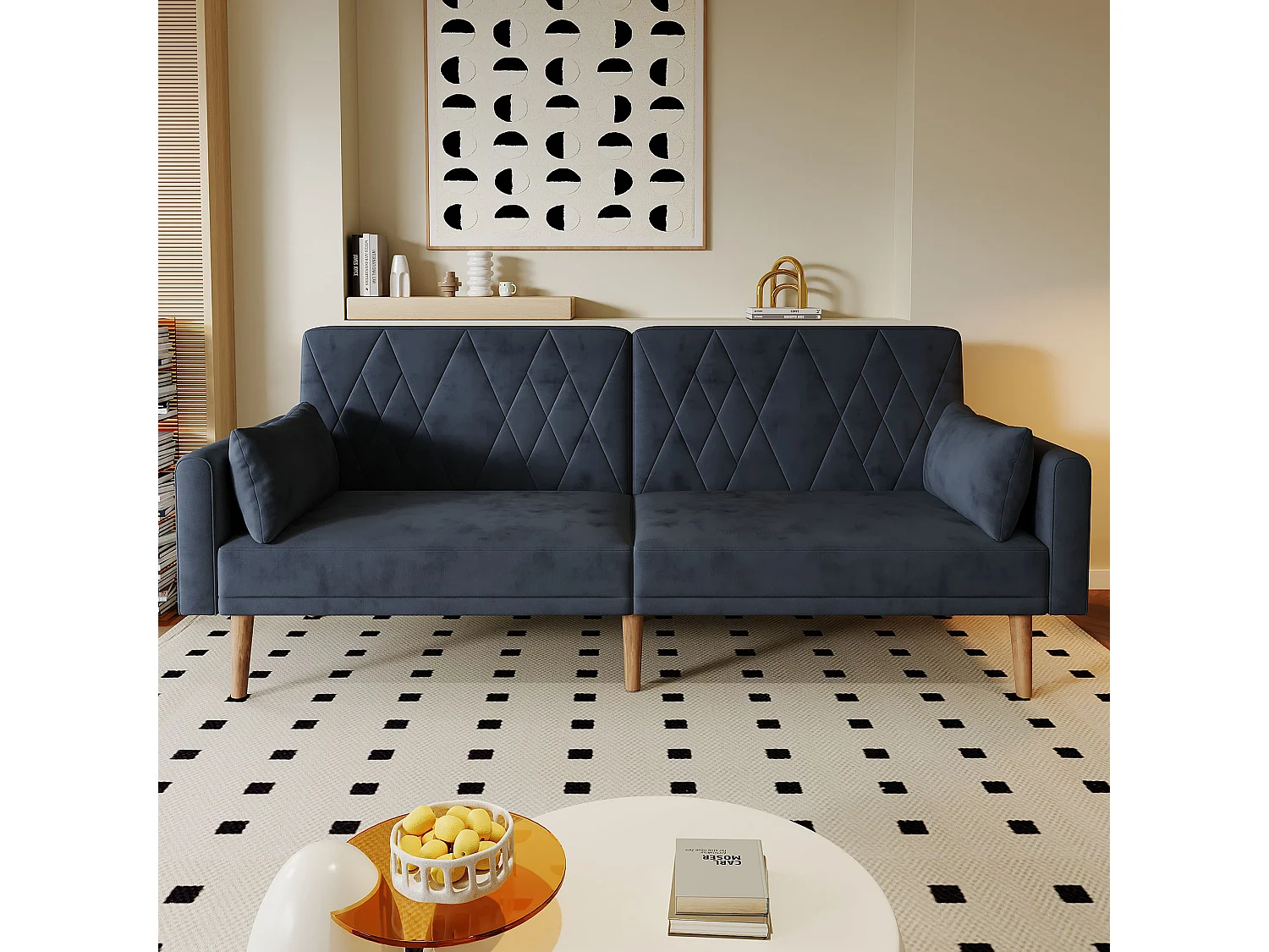 Canapé deux places 180x75x82cm - Dossier réglable- Velours - Noir